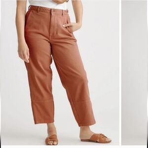 Quince Rust Organic Stretch Cotton Twill Barrel Pants
